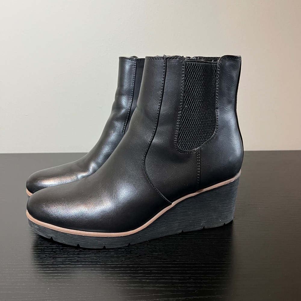 Soul Naturalizer Apollo Black Wedge Ankle Boots Women's 9.5 M Side Zip Booties